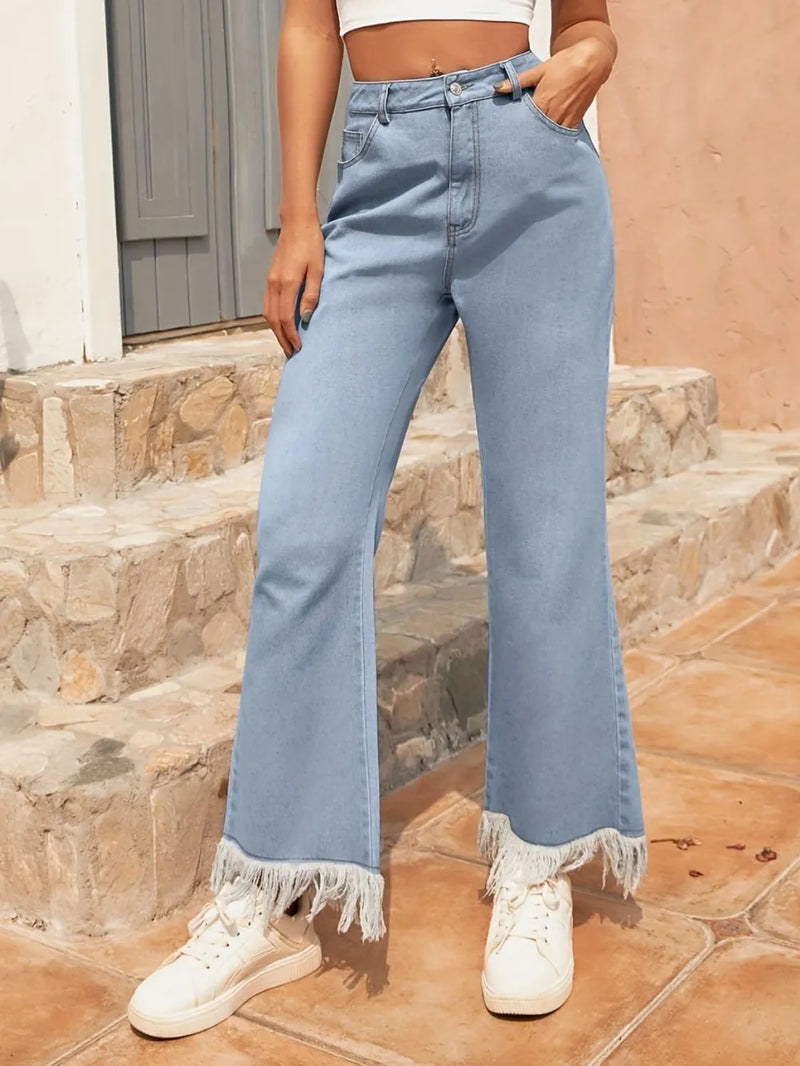 Raw Hem Bootcut Jeans with Pockets 3