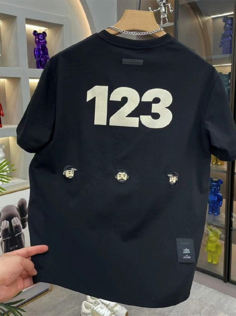 Men's Full Size Number 123 Round Neck T-Shirt Plus Size 1