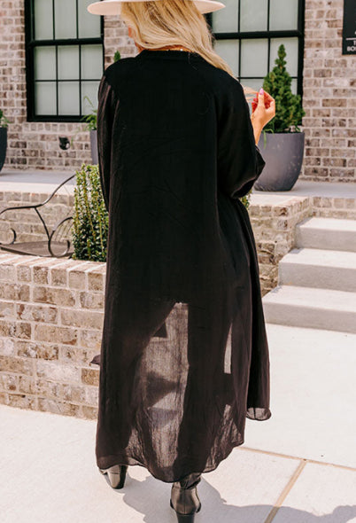 Long Black Linen Duster Kimono