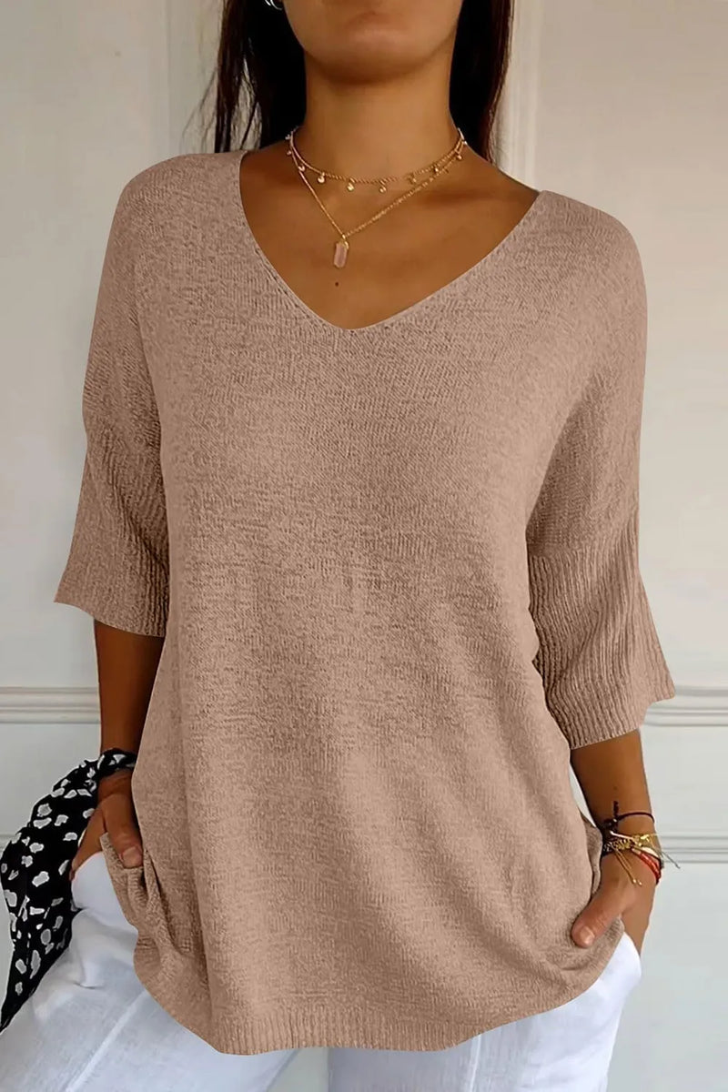 V-Neck Three-Quarter Sleeve Knit Top 4