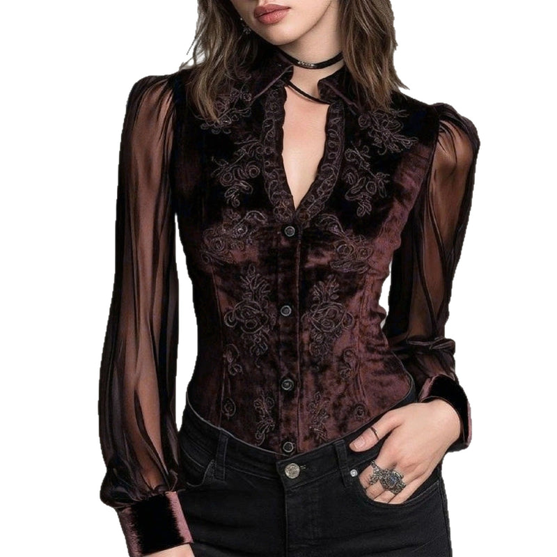 Seraphine Antique Velvet Sheer-Sleeve Blouse 6