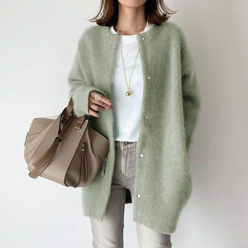 Clara Soft Knit Cardigan — Light Green Knitted Material
