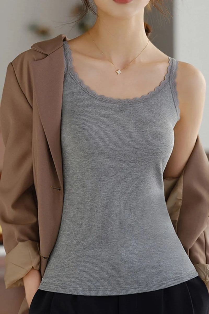 Lace Trim Scoop Neck Cami Top | Hazel & June Dark Gray