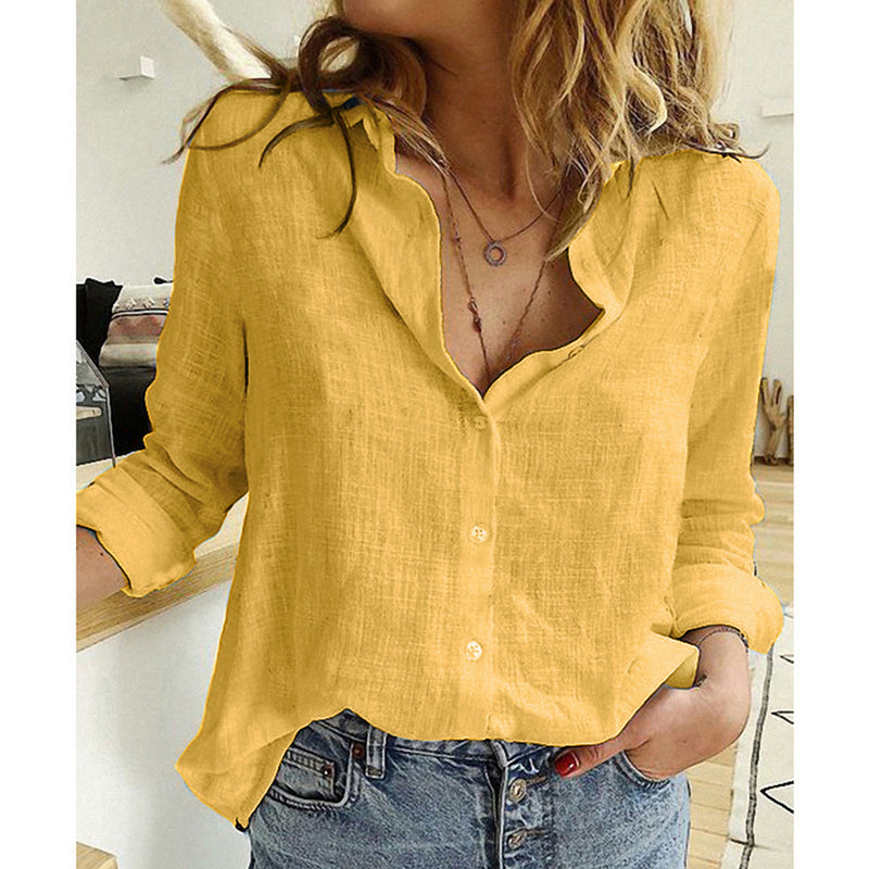Faye Button Lapel Blouse — Yellow