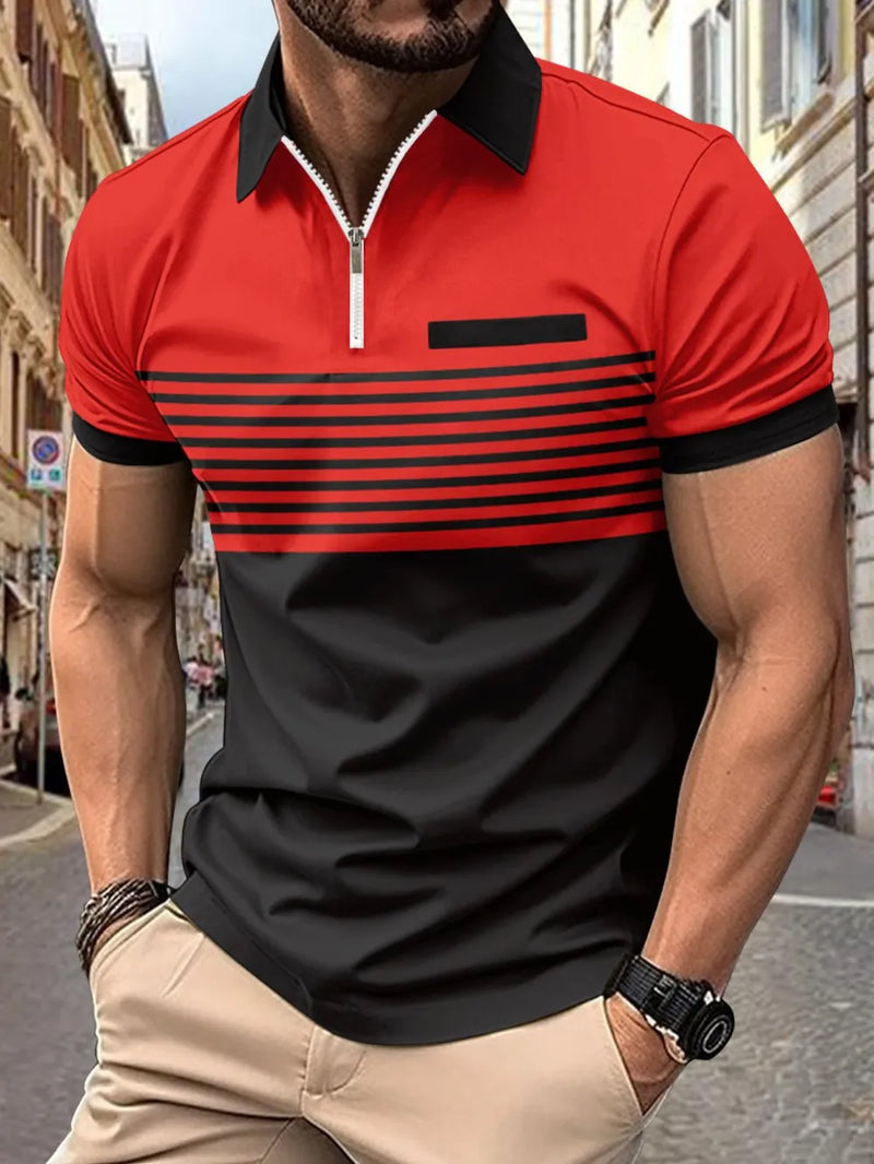 Men's Full Size Collared Neck Contrast Polo Plus Size 5