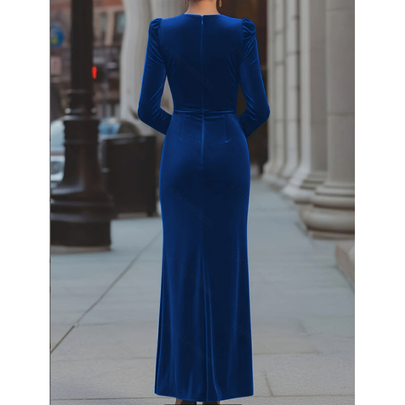 Sapphire Velvet Wrap-Front Slit Gown 4