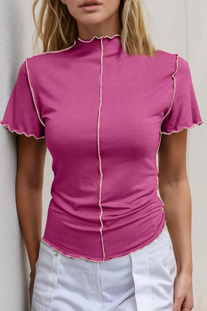 Basic Bae Contrast Trim Mock Neck Short Sleeve T-Shirt 5