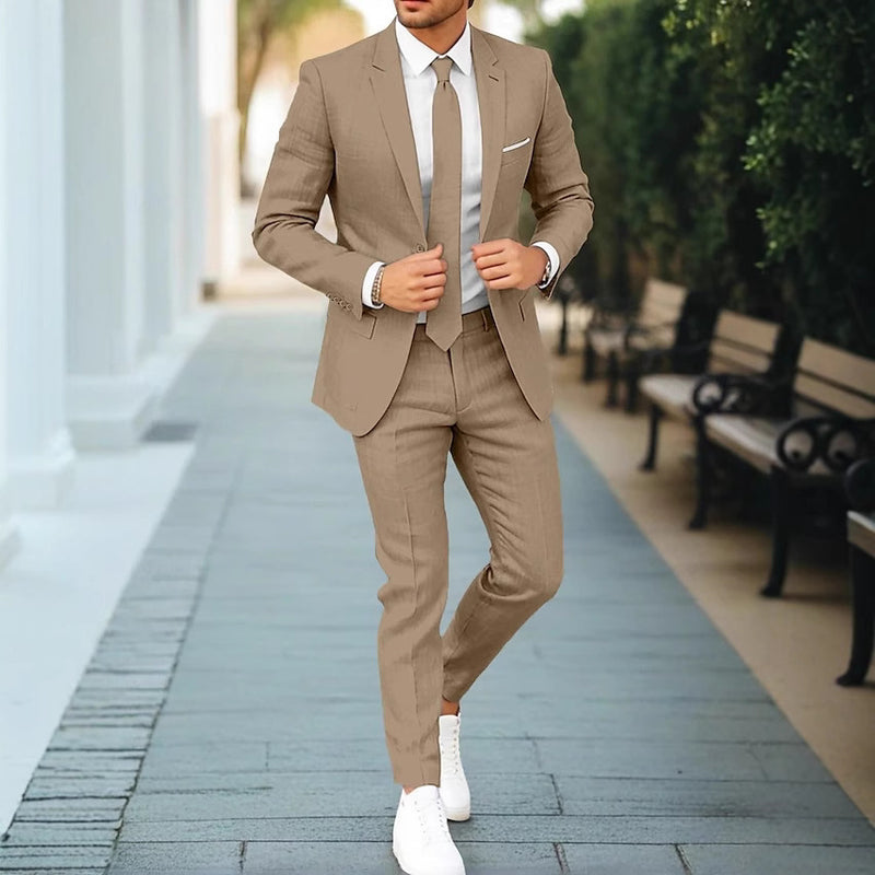 Ellis Linen-Blend Suit Set — Camel