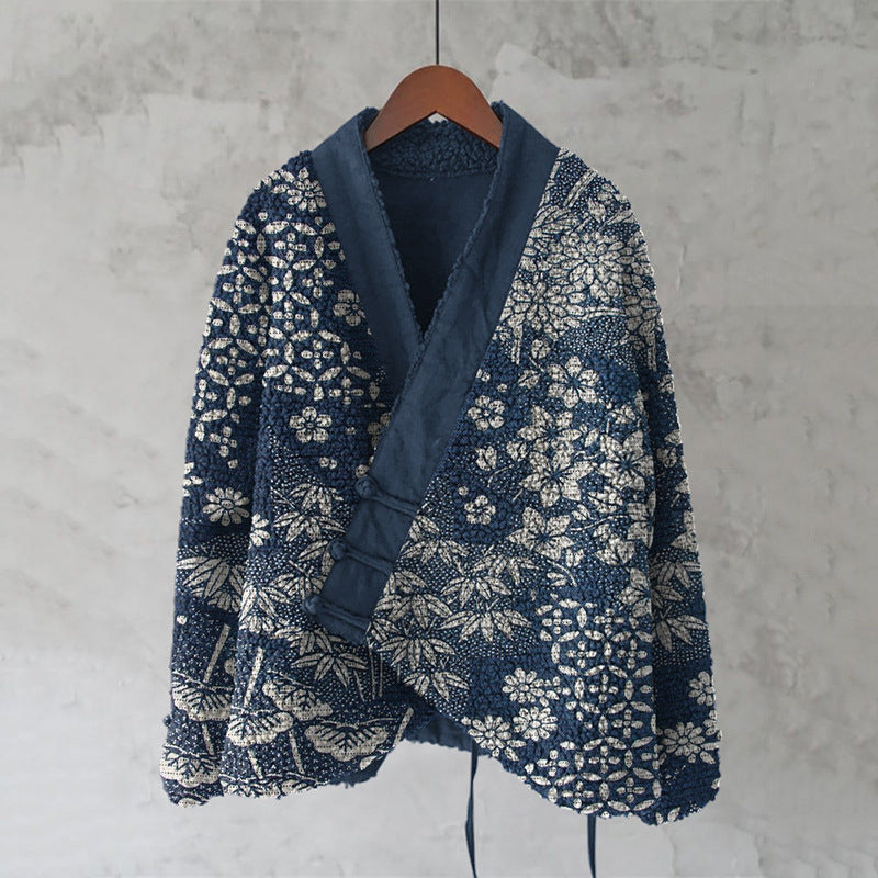 Navy Floral Sherpa Kimono Jacket — Print 5