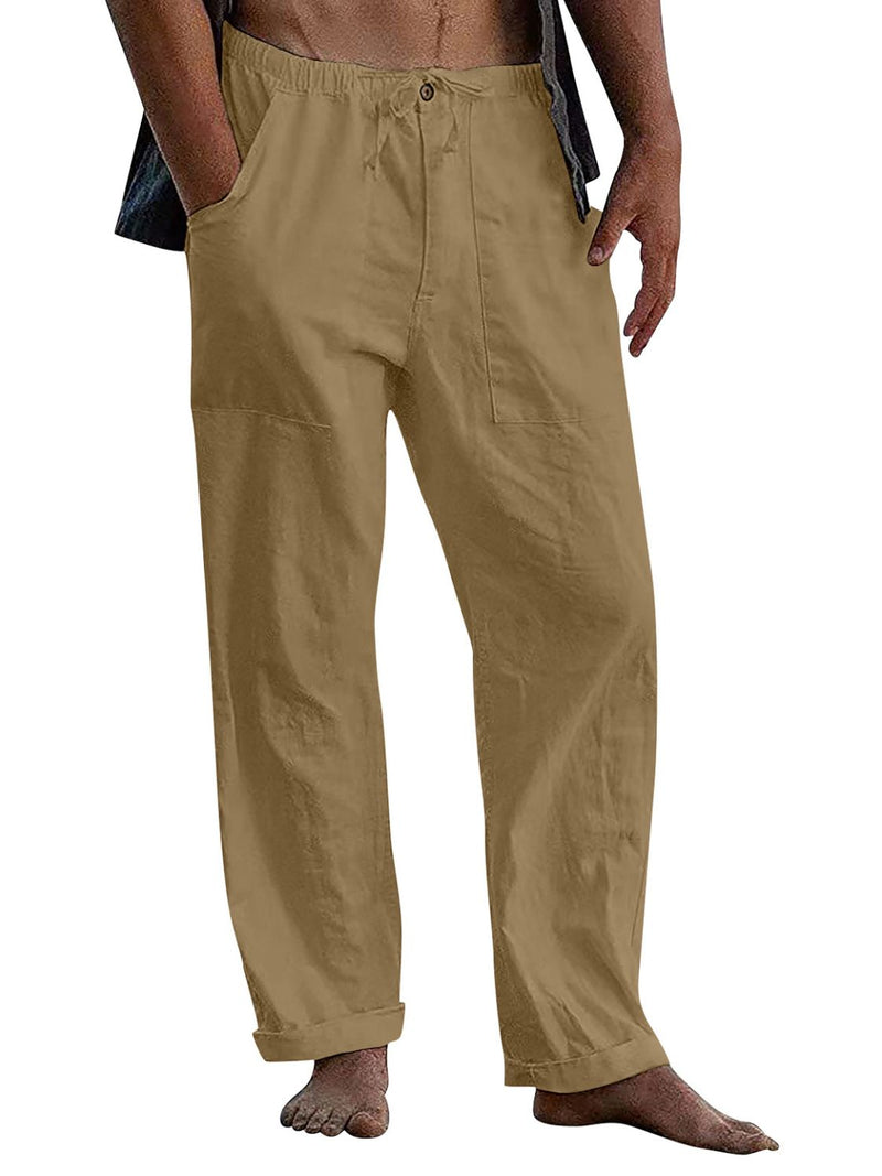 Men's Full Size Drawstring Straight Leg Pants Plus Size Taupe