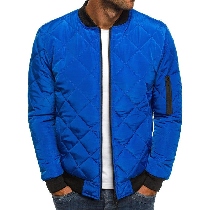 Alden Quilted Stand-Collar Coat — Blue