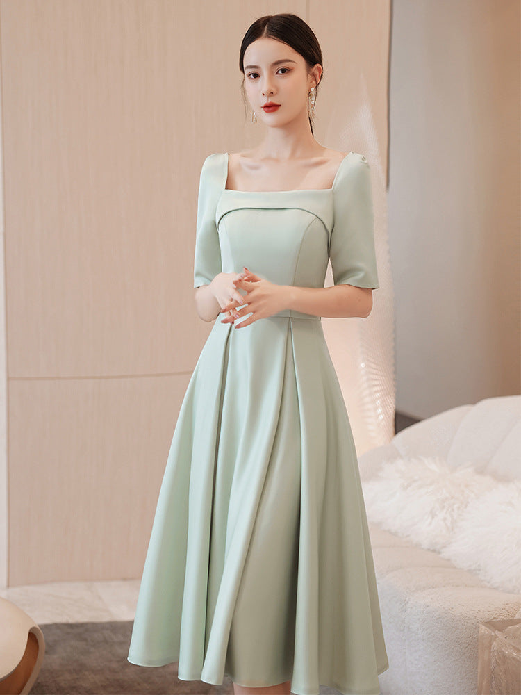 Oliva Square-Neck A-Line Midi Dress — Light Green