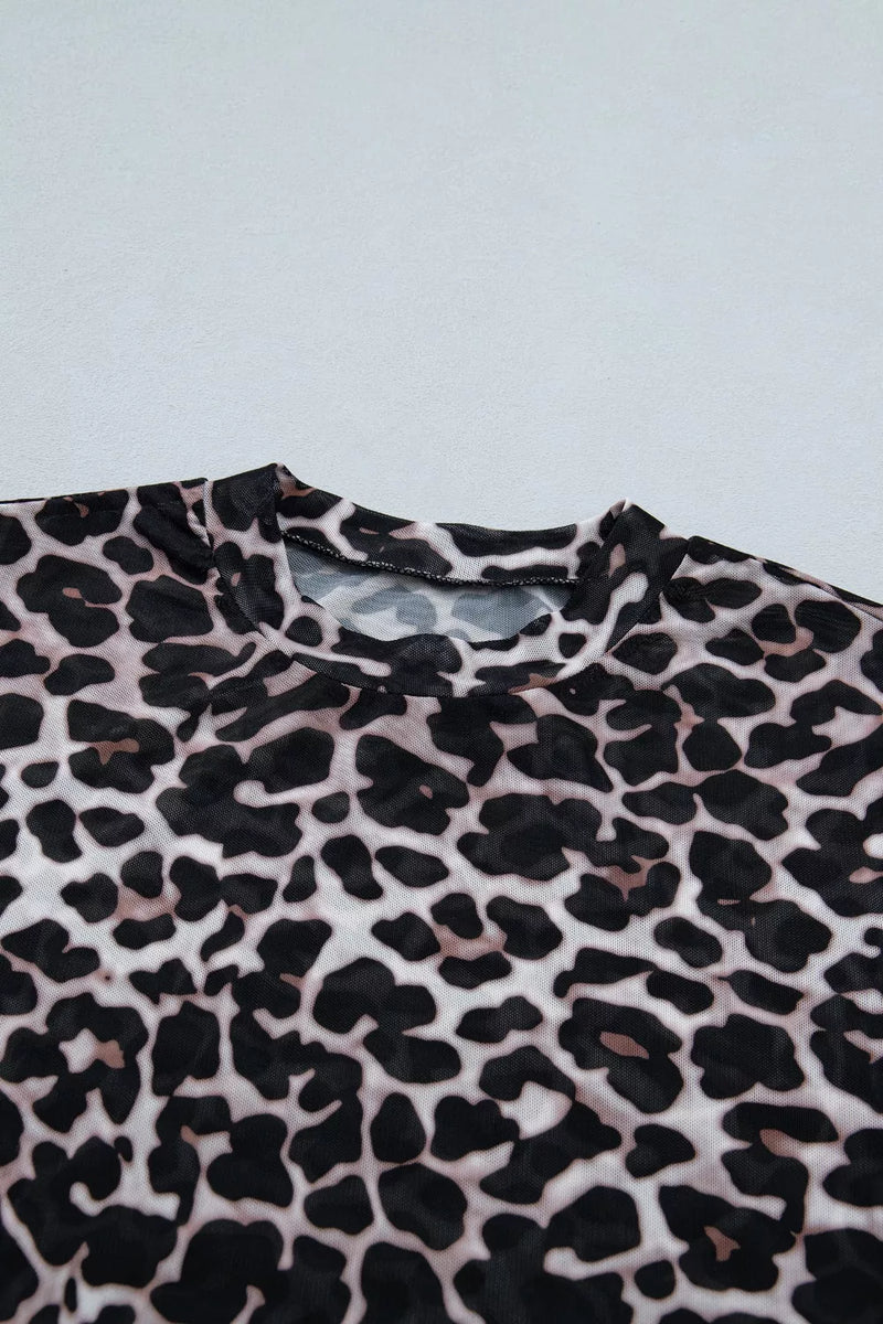 Leopard Print Sheer Mesh Short Sleeve Top 4