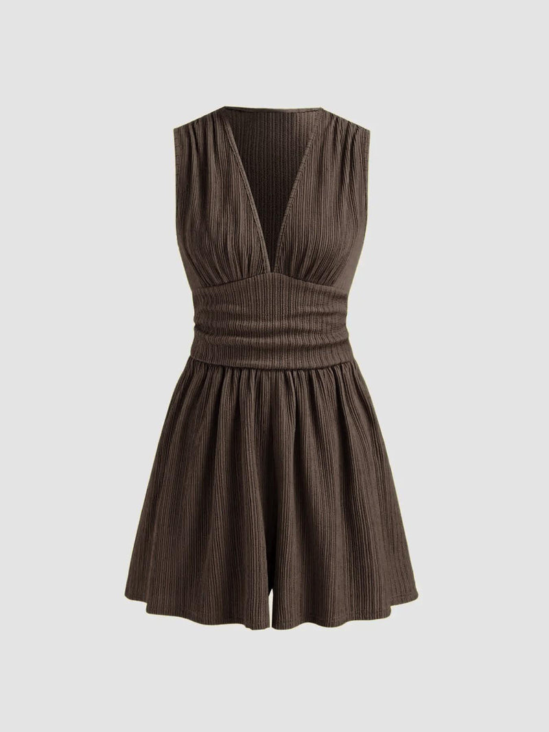 Marlowe Pleated Playsuit — Brown