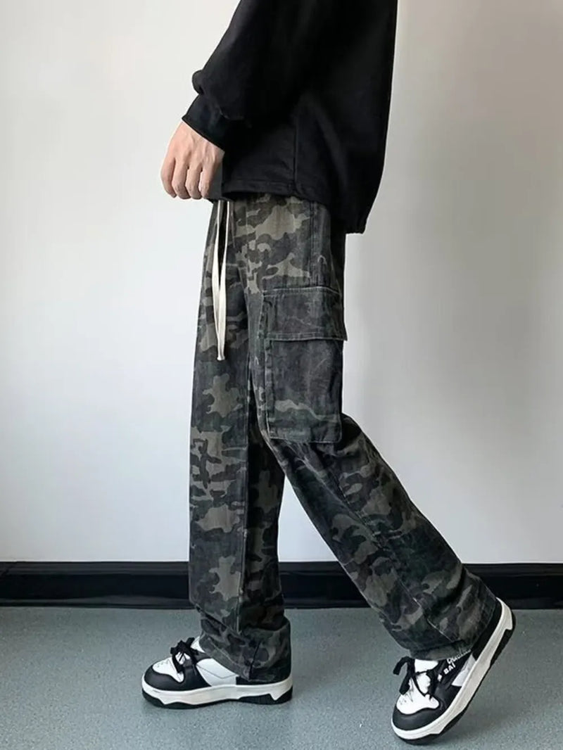 Men's Full Size Camouflage Wide Leg Cargo Jeans Plus Size 3