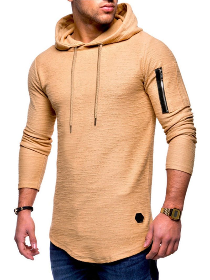 Men's Plus Size Casual Slim Fit Long Sleeve Hoodie Khaki