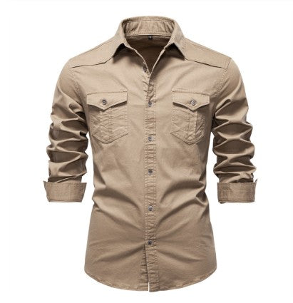 Miles Denim Button Shirt — Beige