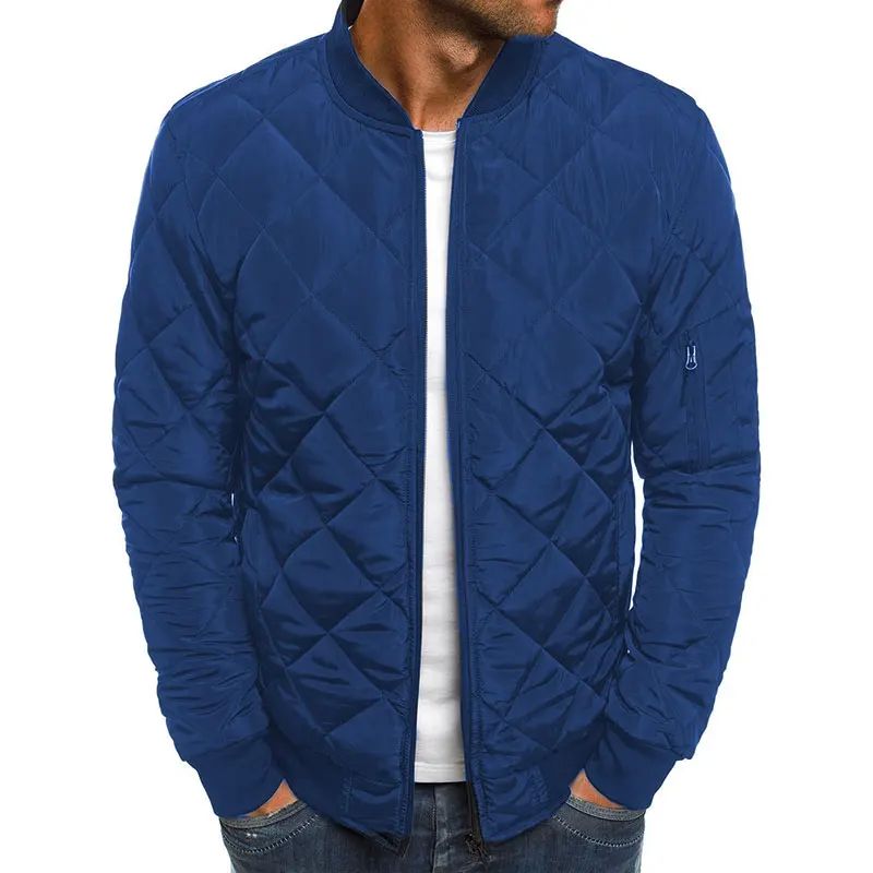 Alden Quilted Stand-Collar Coat — Dark Blue