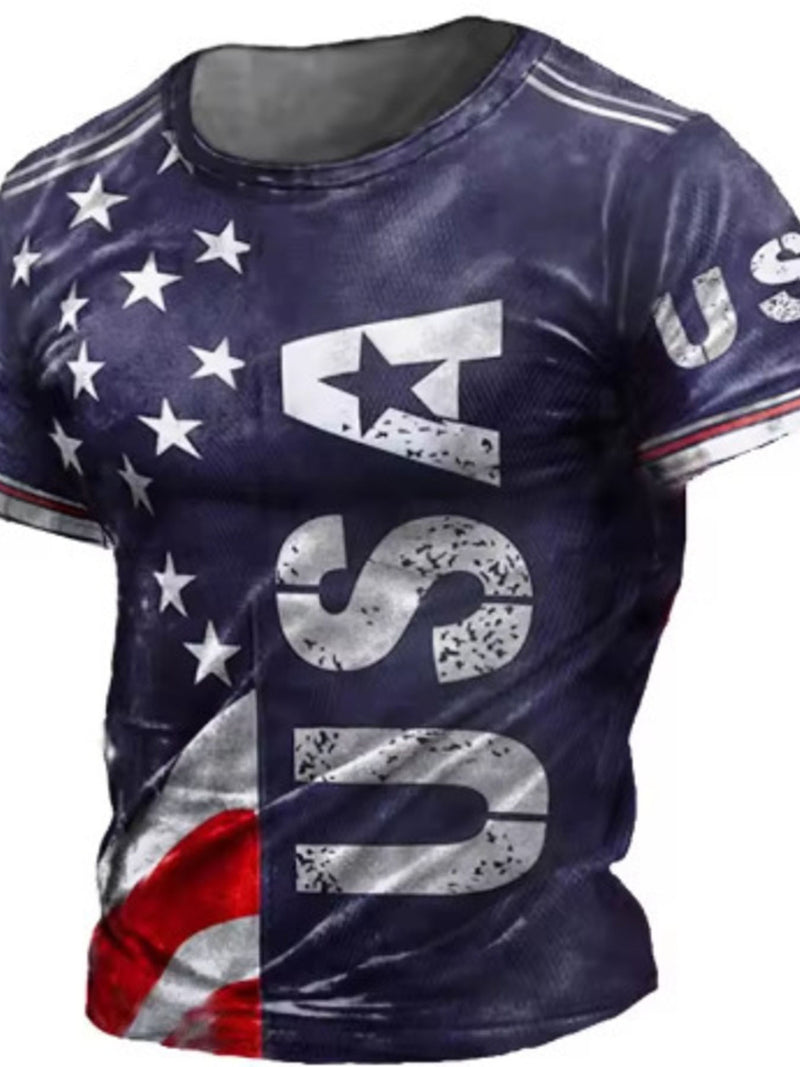 Men's Full Size USA Flag Print T-Shirt Plus Size 5