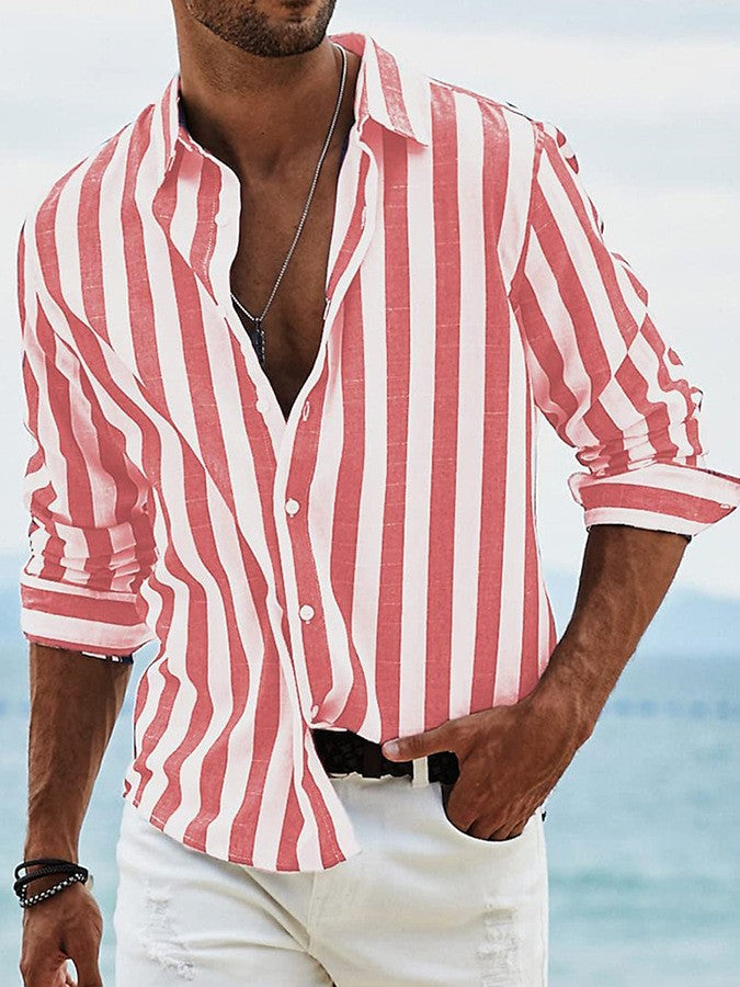 Harbor Striped Long Sleeve Shirt — HDCS05 Red