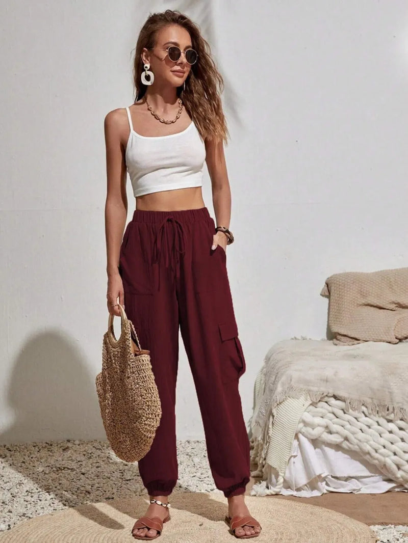 Drawstring Joggers with Cargo Pockets 3
