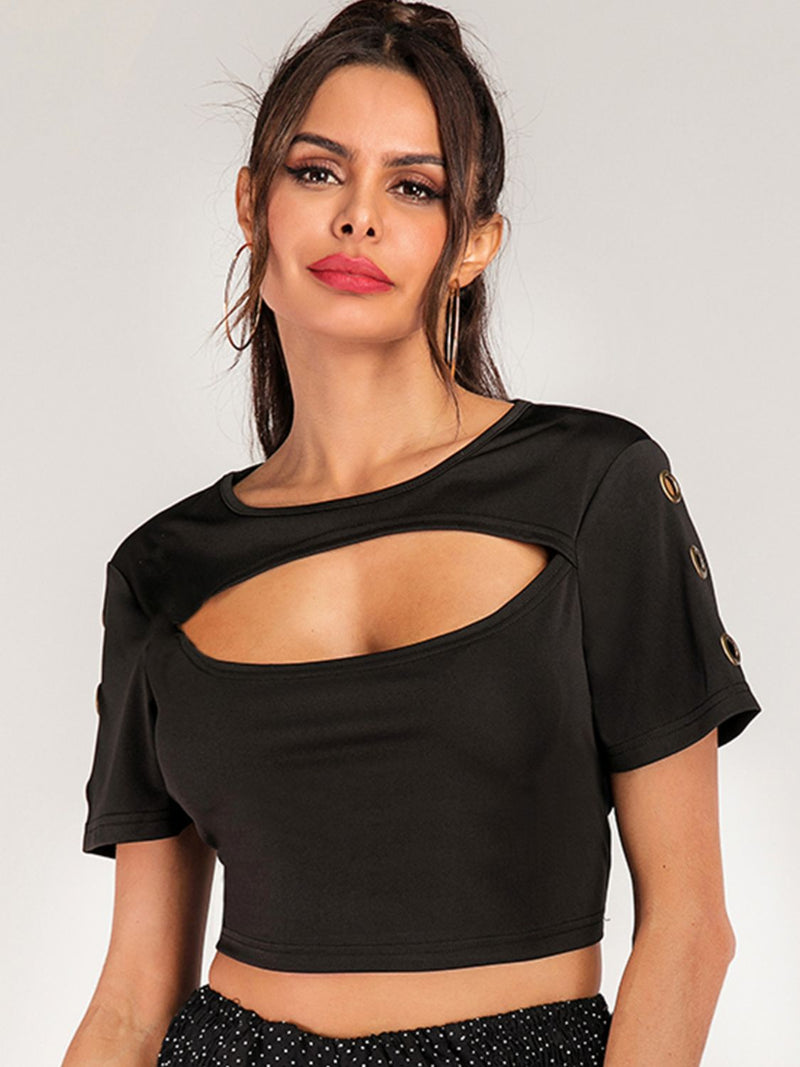 Cutout Grommet Detail Cropped Tee | Hazel & June