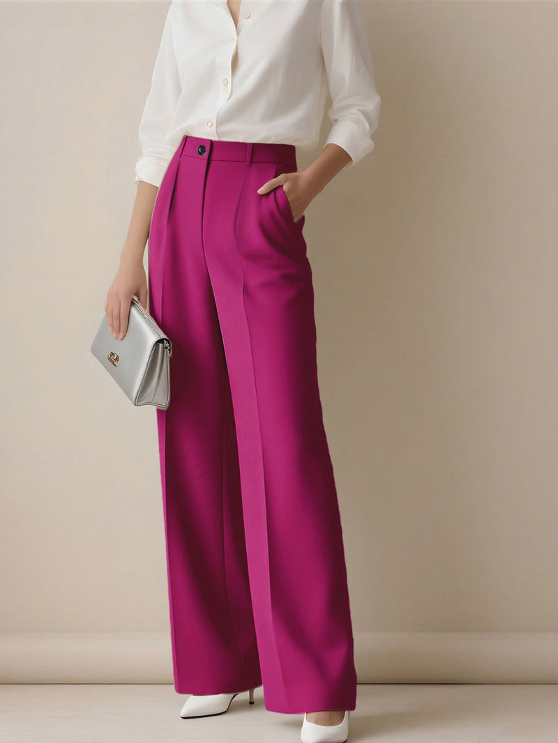 Margot Pleated Wide-Leg Trousers — Rose Red