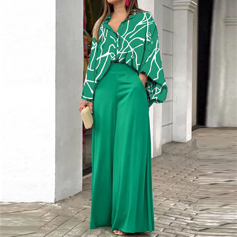 Azalea Watercolour Wide-Leg Two-Piece — Light Green