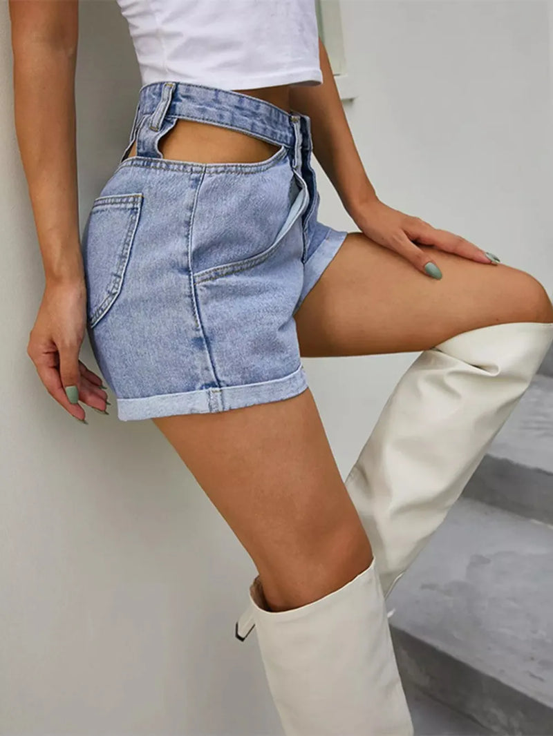 High-Waisted Cutout Denim Shorts 2