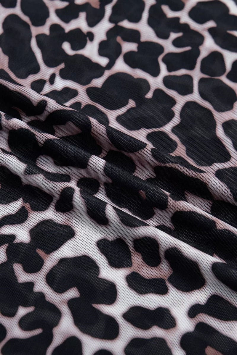 Leopard Print Sheer Mesh Short Sleeve Top 7