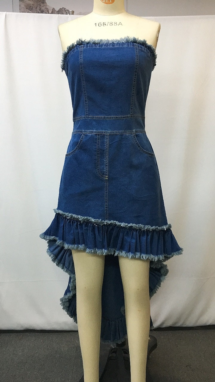 Frayed Denim Ruffle Dress 2