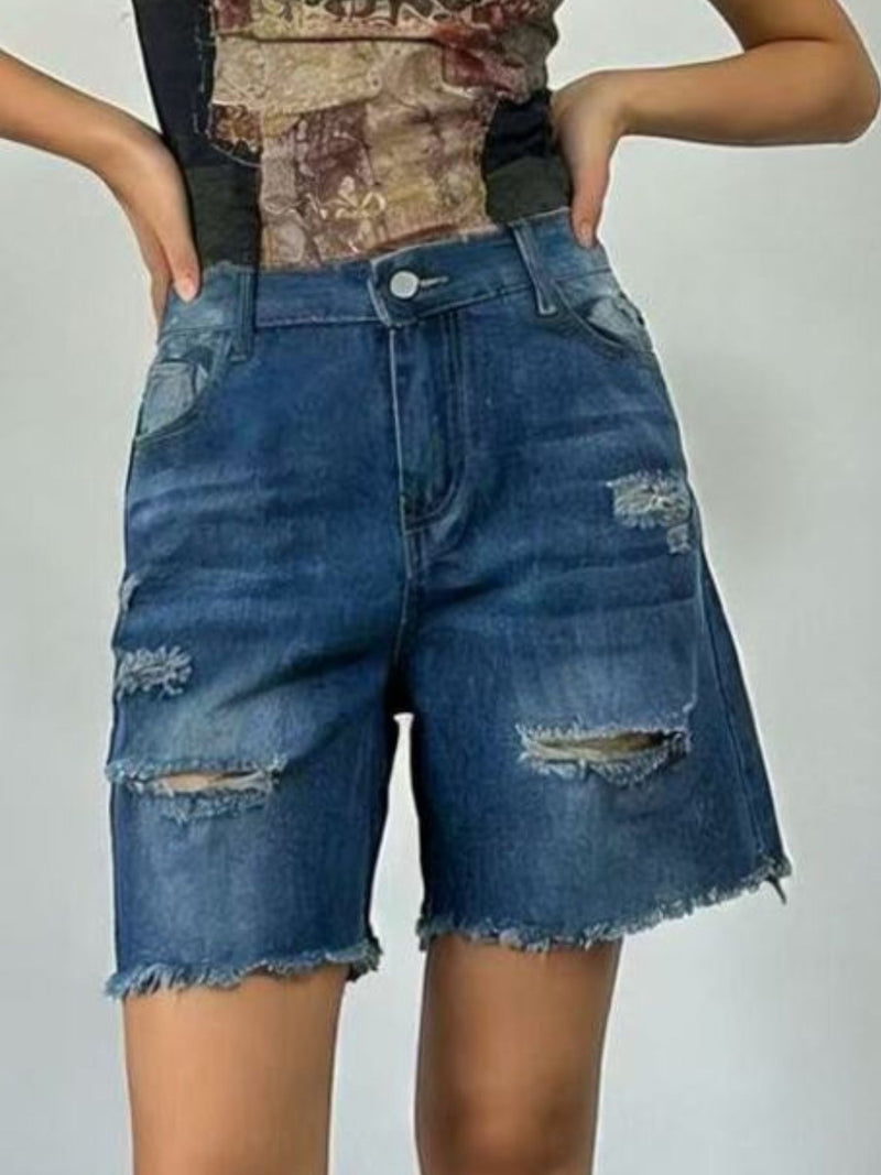 Full Size Ripped Frayed Hem Denim Shorts Plus Size 8