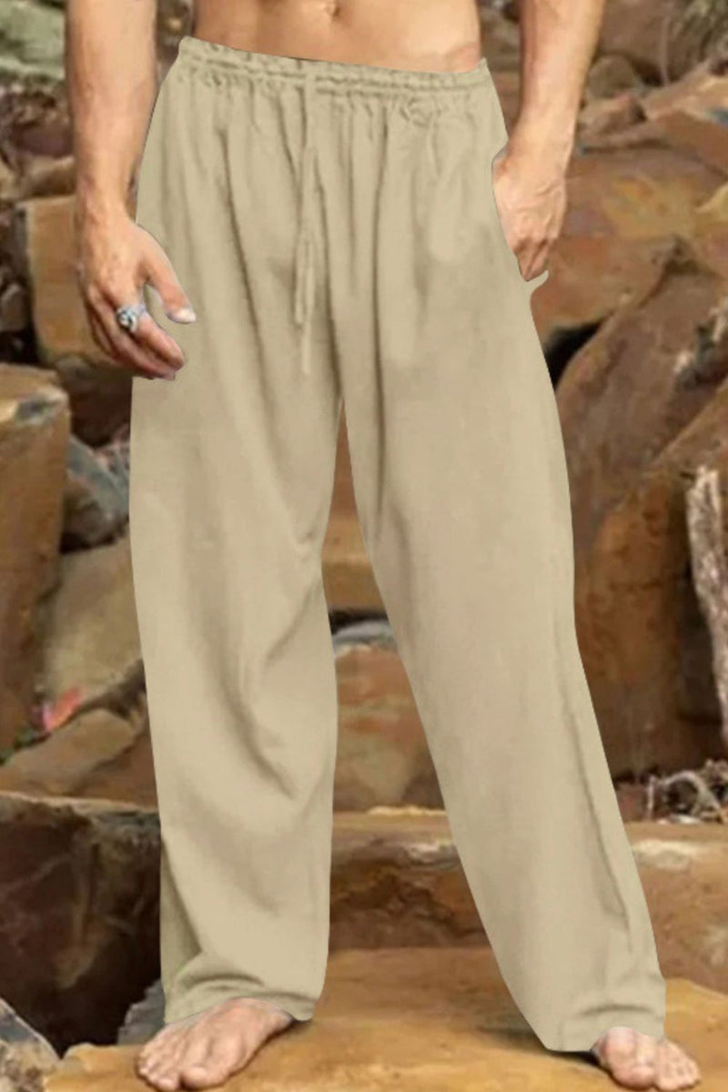 Men's Full Size Relaxed Fit Drawstring Casual Pants Plus Size Khaki