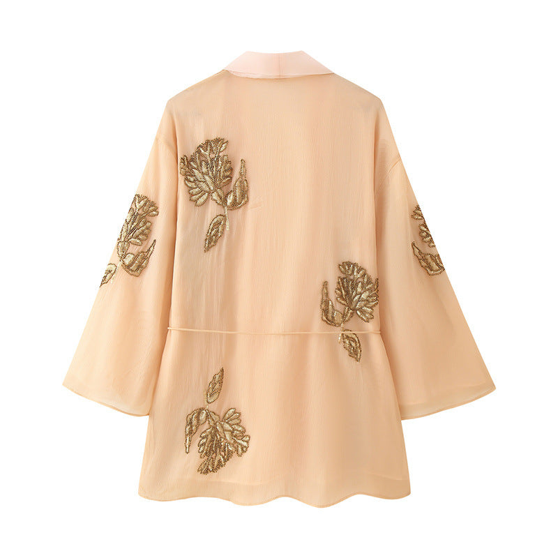 Blush Beaded Silk Kimono Jacket