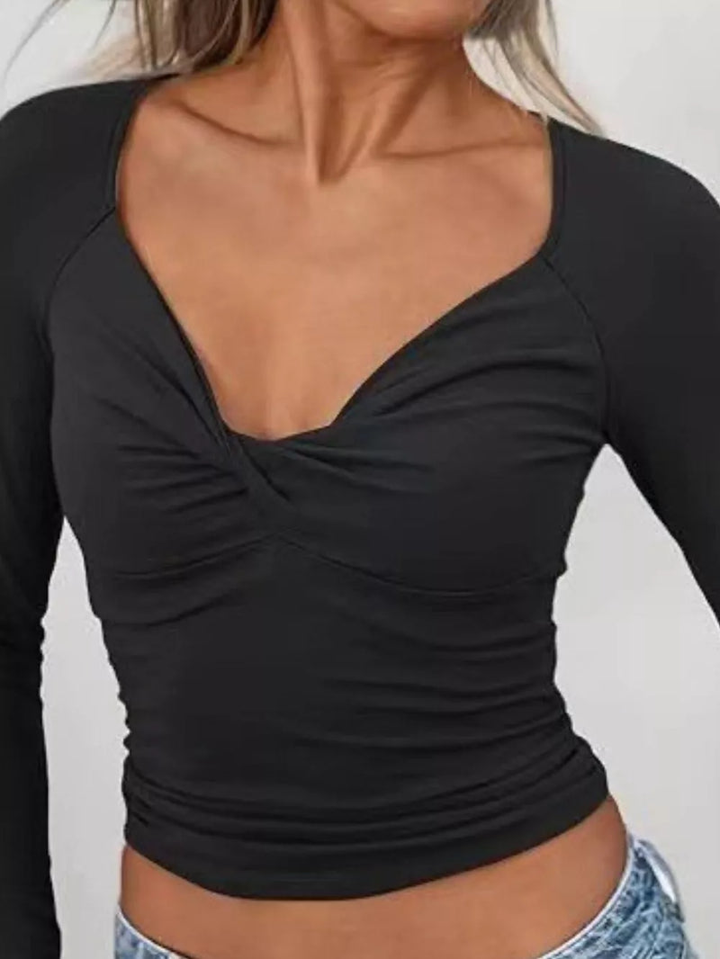 Twist Front Long Sleeve Fitted T-Shirt 2