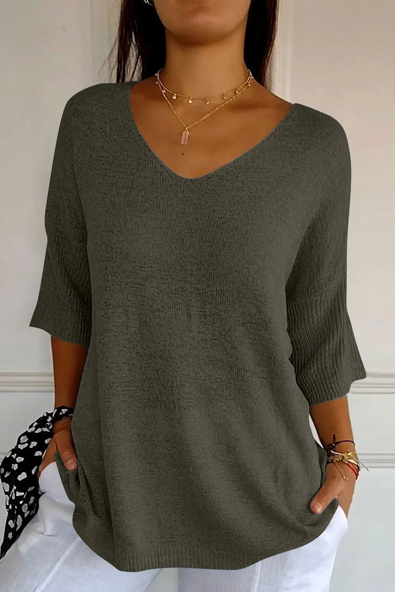 V-Neck Three-Quarter Sleeve Knit Top 7