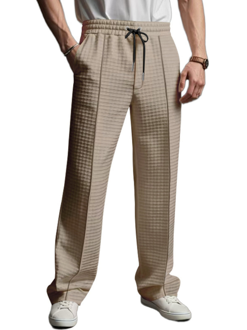 Men's Full Size Textured Drawstring Casual Pants Plus Size Khaki