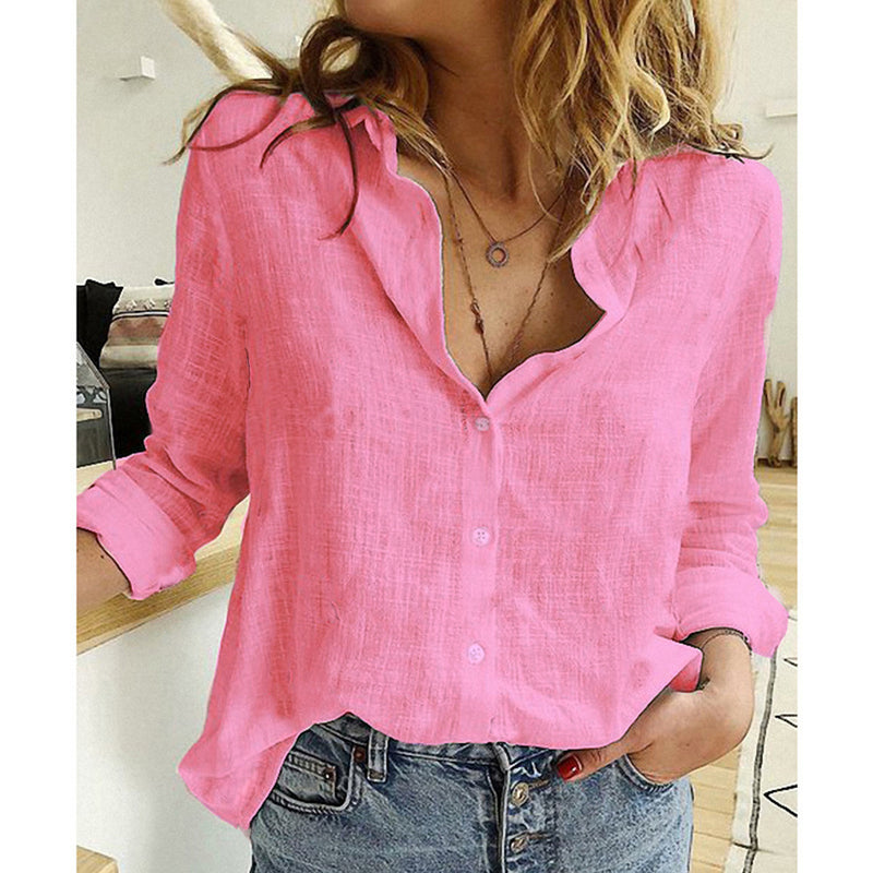 Faye Button Lapel Blouse — Pink2