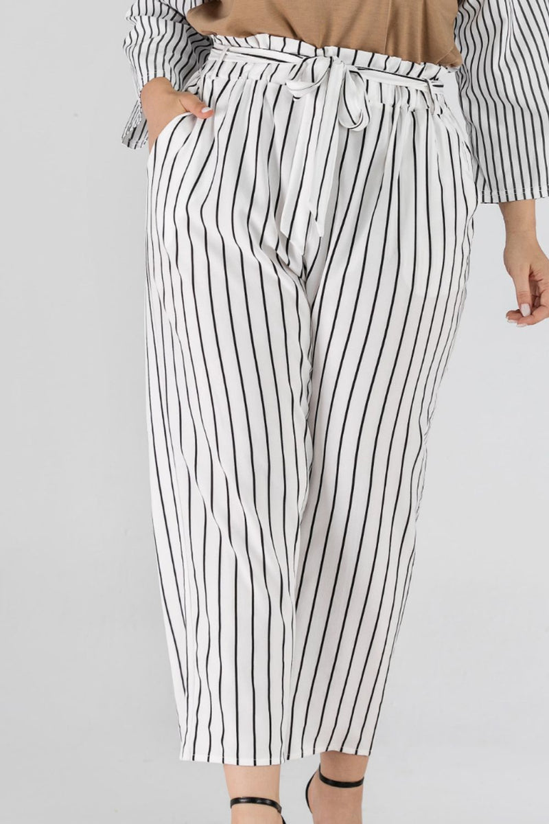 Striped Paperbag Waist Cropped Pants | Hazel & June
