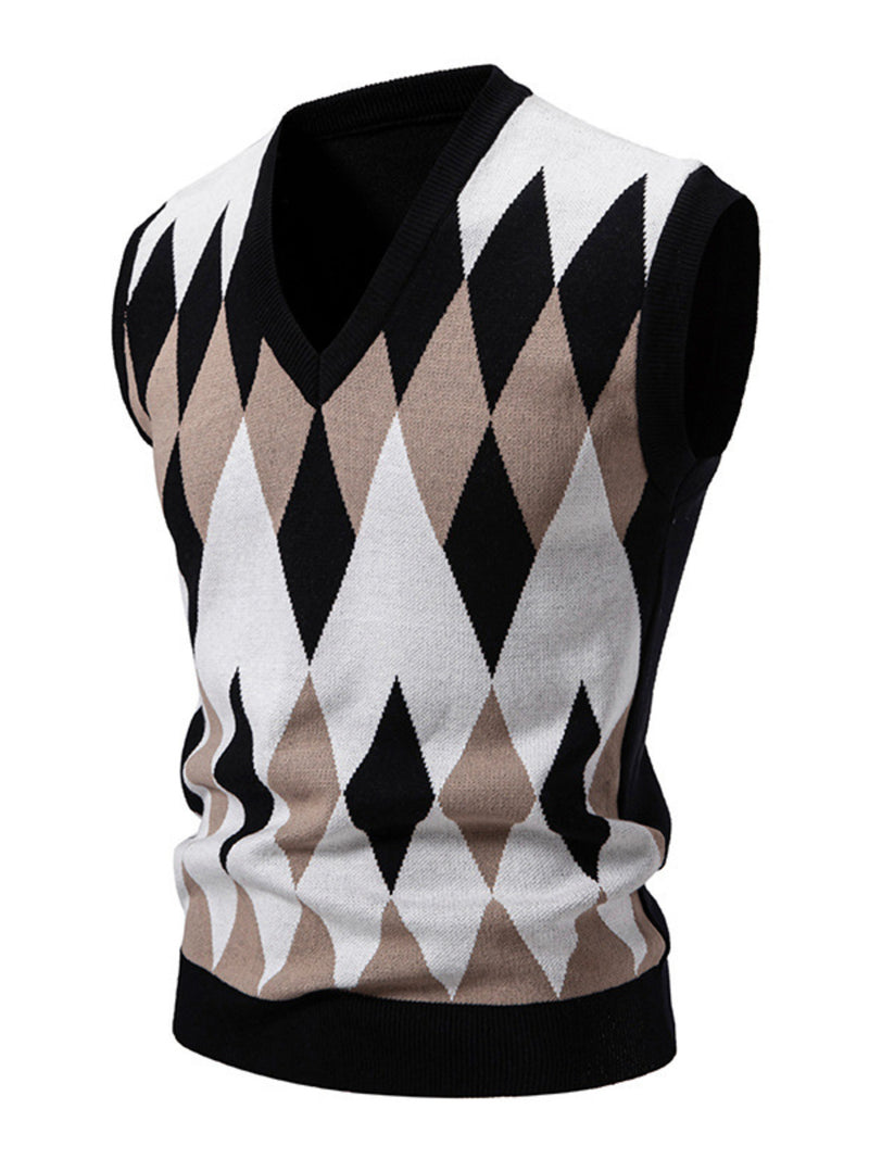 Men's Plus Size Diamond Pattern V-Neck Sweater Vest 1