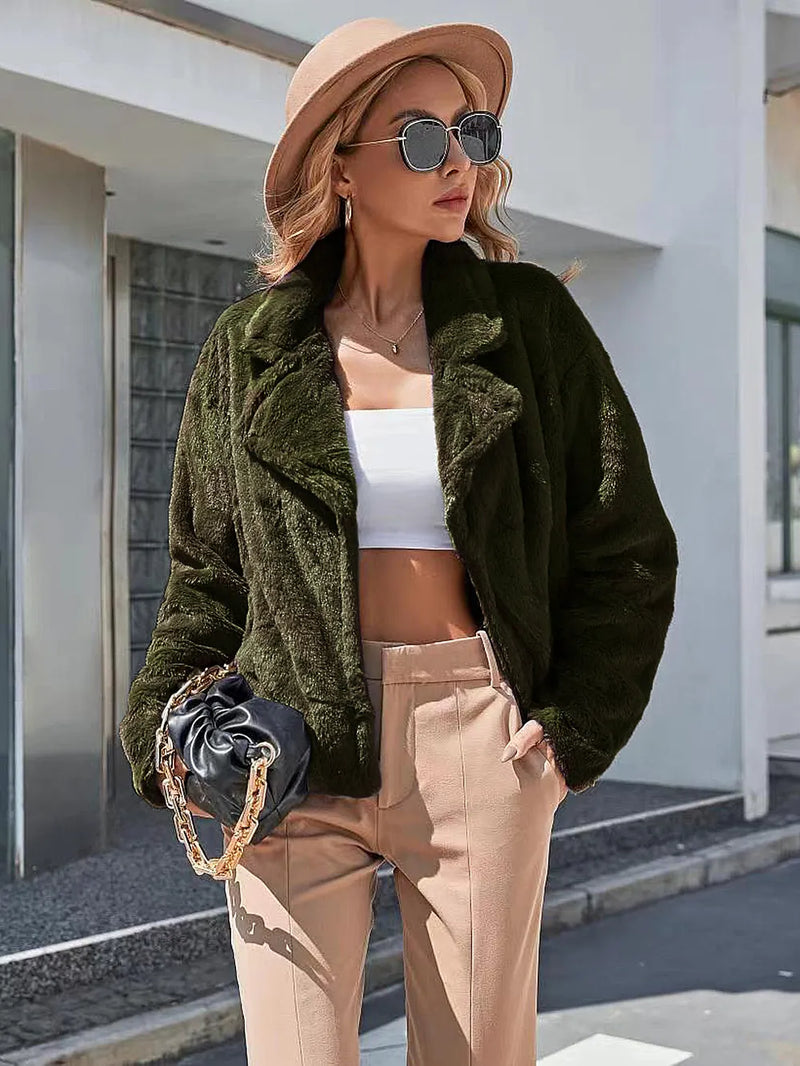 Ivy Lane Plush Open Front Dropped Shoulder Jacket | Hazel & June Army Green