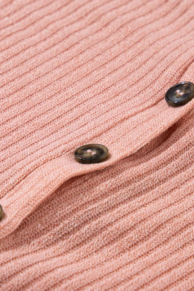 Quarter Button Round Neck Dropped Shoulder Knit Top 7