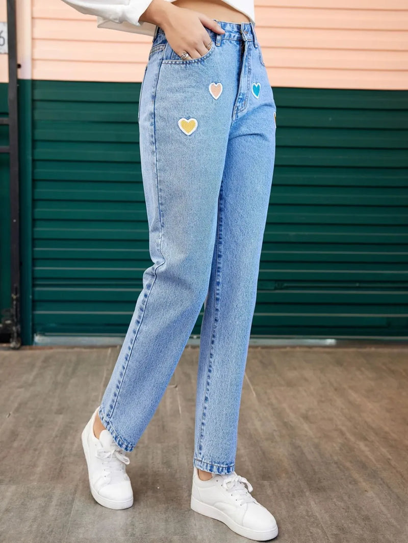 Heart Straight Leg Jeans with Pockets 6