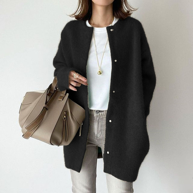 Clara Soft Knit Cardigan — Black Knitted Material