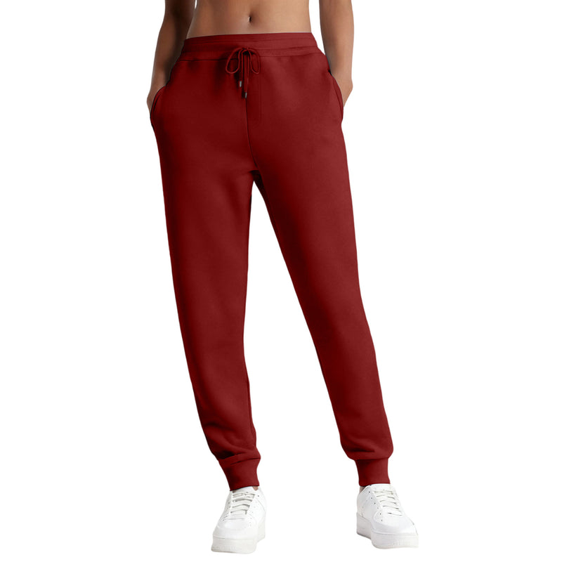 Sport Fleece Joggers — Wine Red With Drawstring