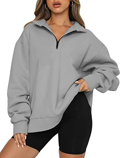 Sloane Zip-Collar Sweatshirt — Grey