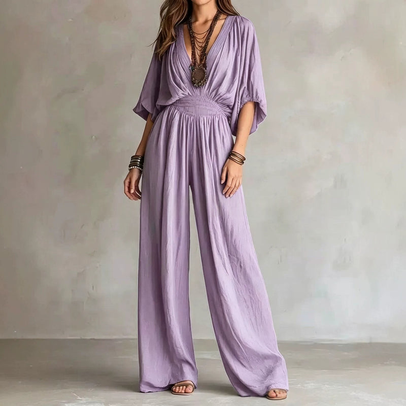Indigo Batwing Wide-Leg Jumpsuit — Purple