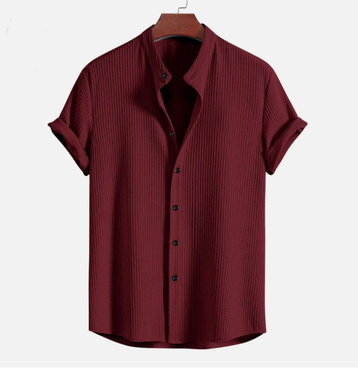 Cole Short-Sleeve Camp Shirt — Wine Red
