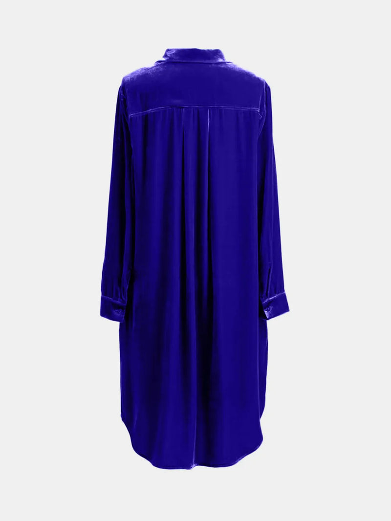 High-Low Button Up Long Sleeve Knee Length Dress 8