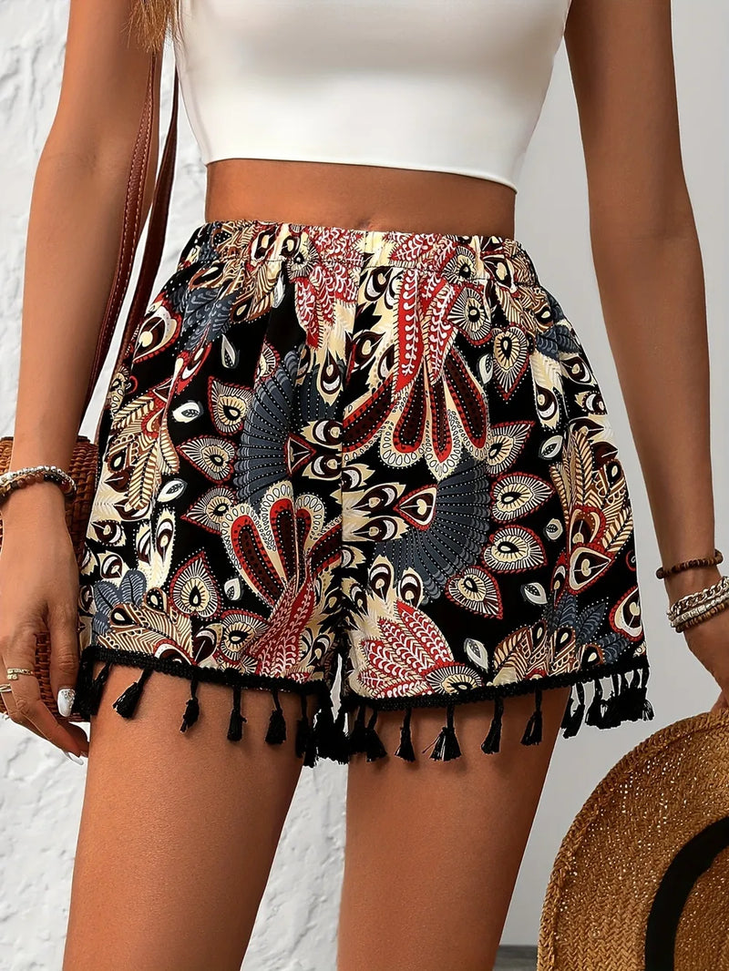 Paisley Print Tassel Hem Shorts 3